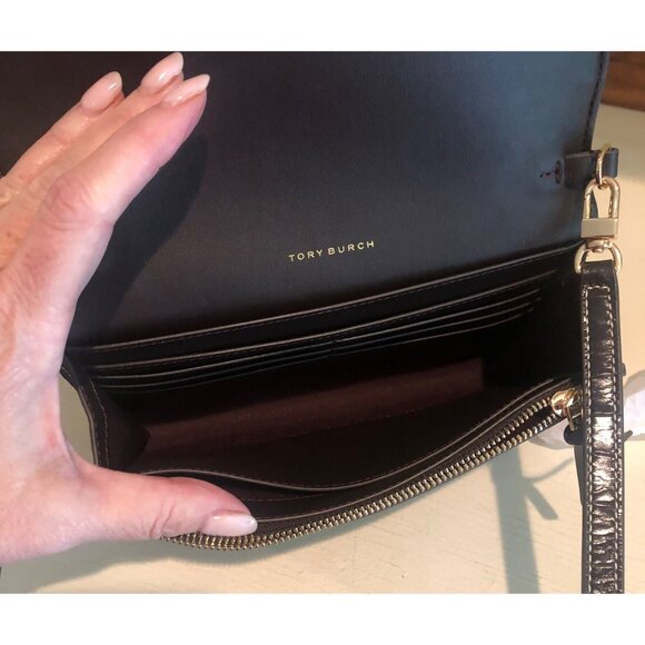 **SOLD**TORY BURCH Thea Embossed Web BROWN / Dark Mahogany Shoulder Crossbody - Picture 12 of 16